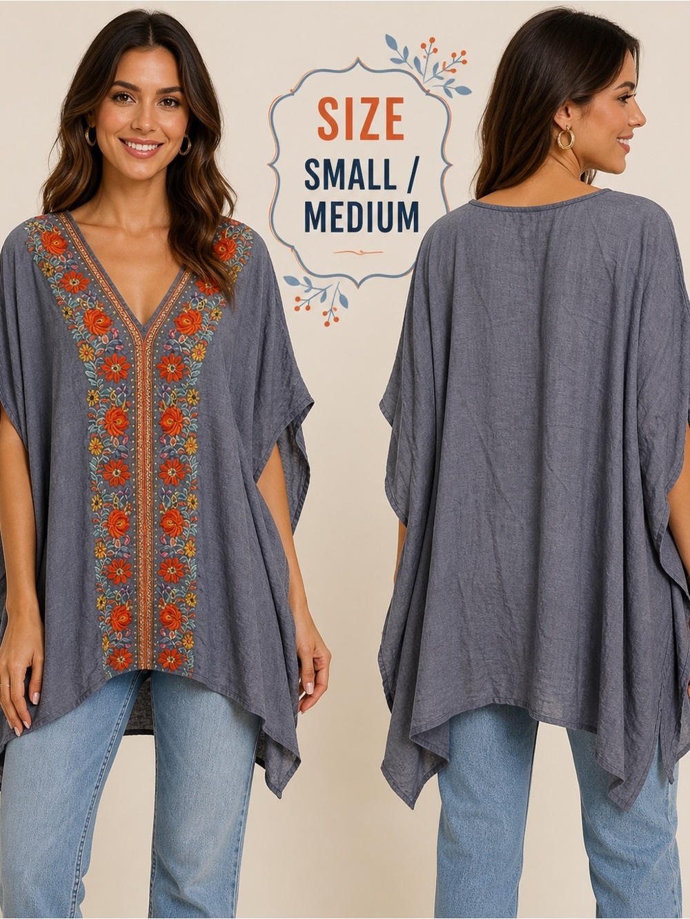 Entro Embroidered Grayish blue Women's Top small / medium
